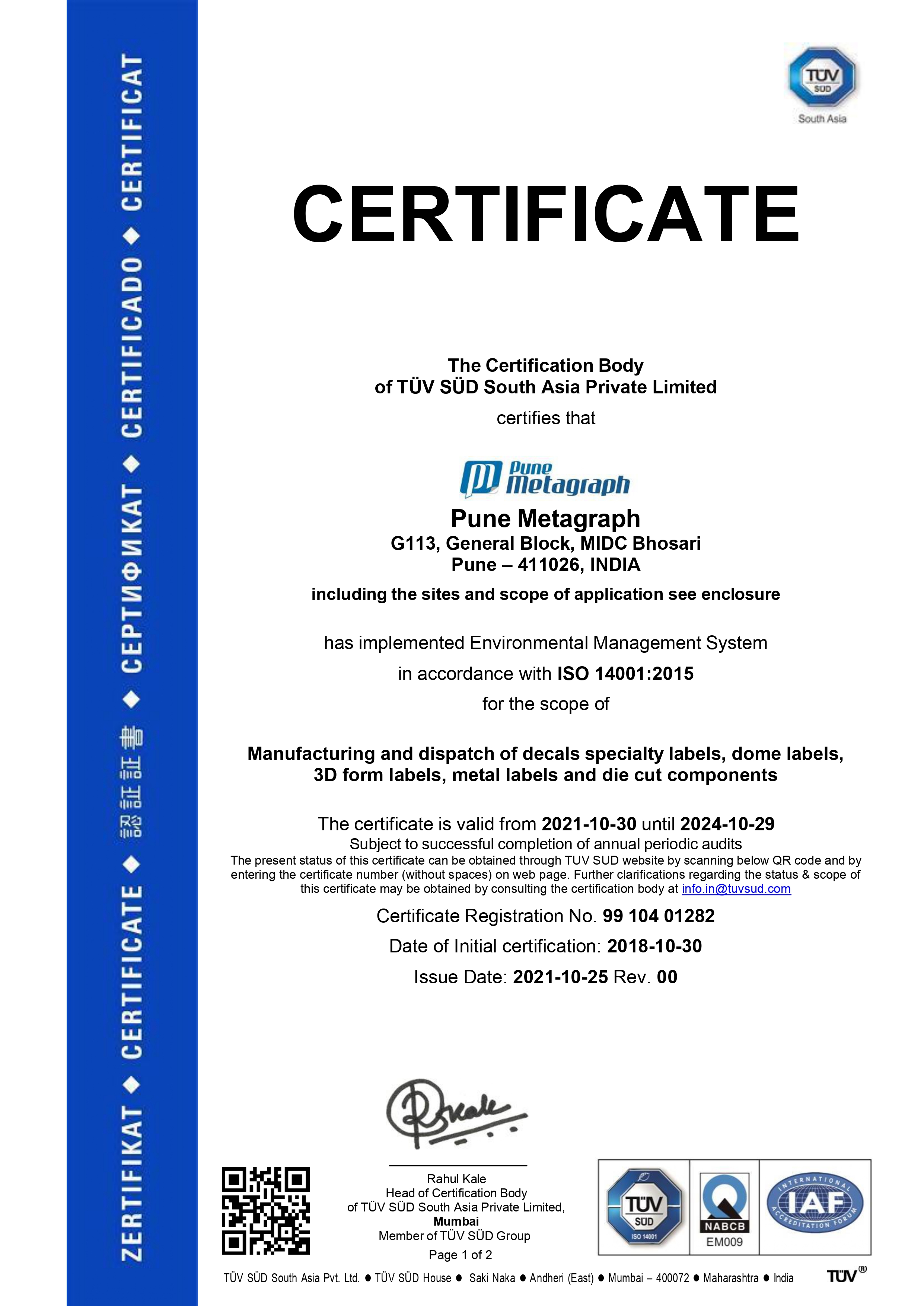 ISO 14001 Certificate